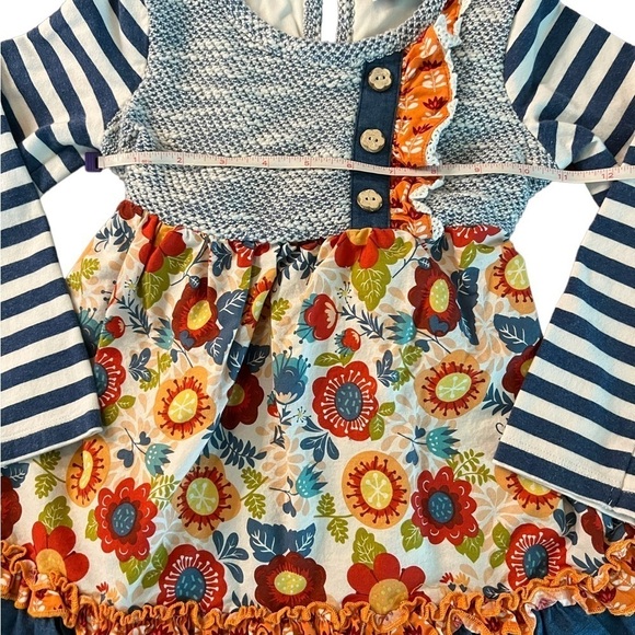 Colorful Kids Casual Dress with Floral and Striped Design - Picture 3 of 8